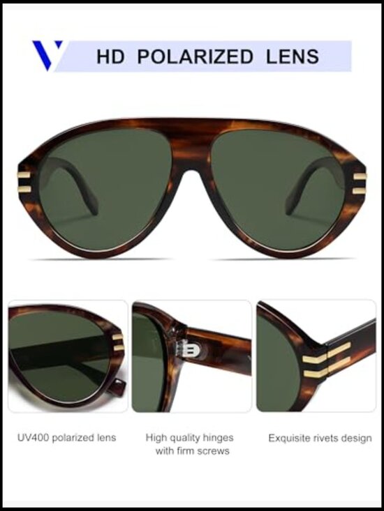 Polarized Retro Oversized Aviator Sunglasses UV400 Protection Plastic Frame main image 4